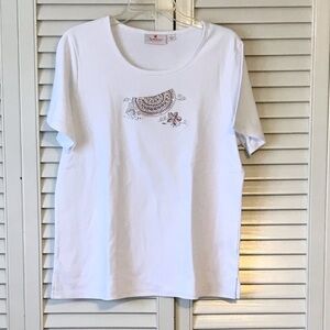 Quacker Factory White Tee with Embellished Front